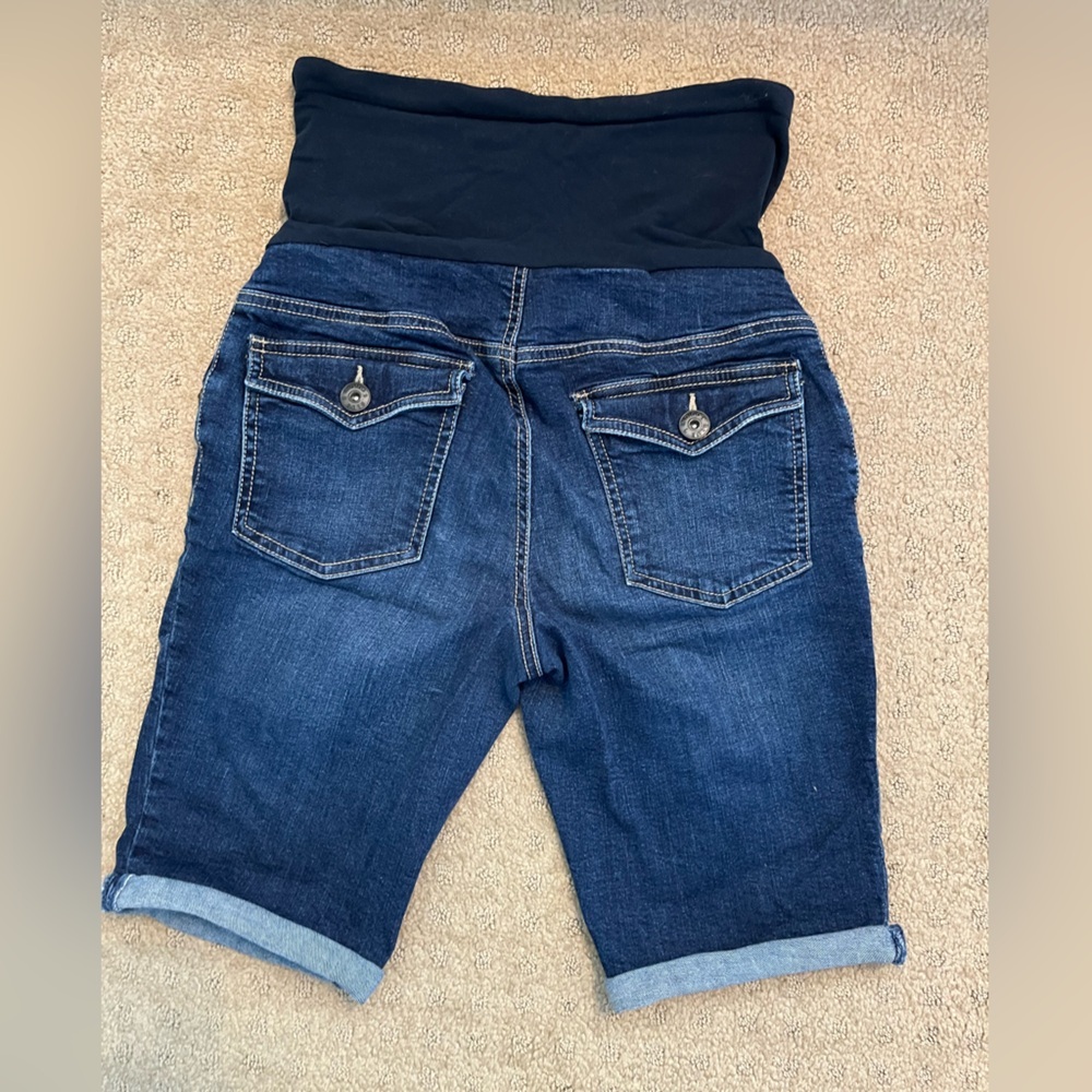 Indigo Blue Maternity Denim Bermuda Shorts - Picture 2 of 3